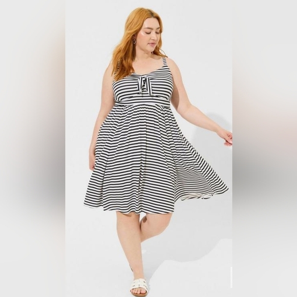 Torrid 2 Super Soft Tie Front Skater Dress Stripe Midi Dress - Picture 2 of 8